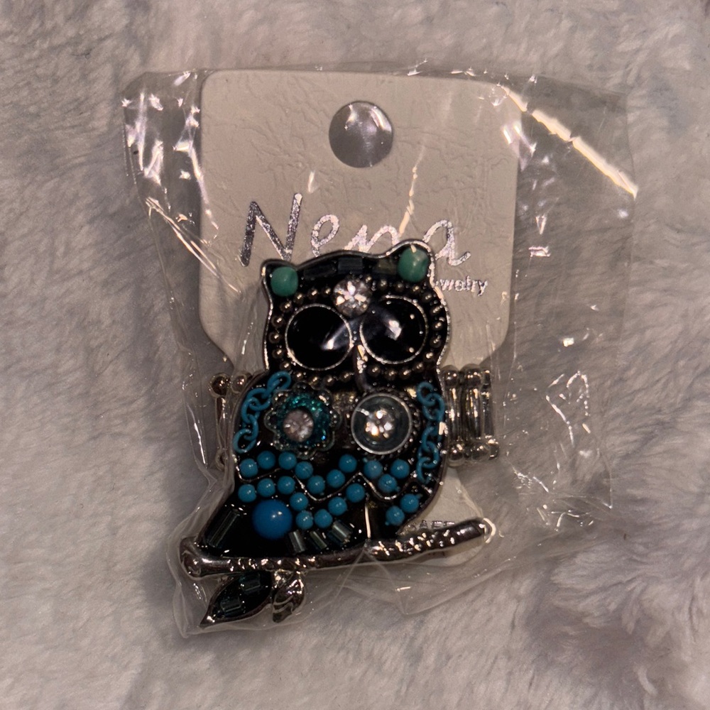 Silver and Blue Owl Stretch Ring